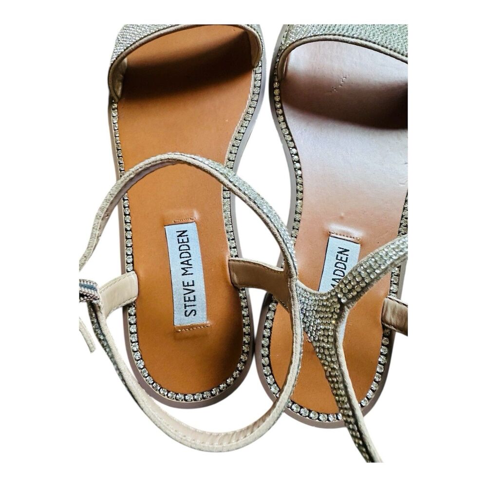 Steve Madden Rhinestone Strappy Slip-On Women's Sandals Beige Silver SZ 8 - Picture 4 of 10